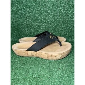 CROCS A-Leigh Leather Platform Wedge Sandals Strappy Cork Heel Womens‎ Size 9